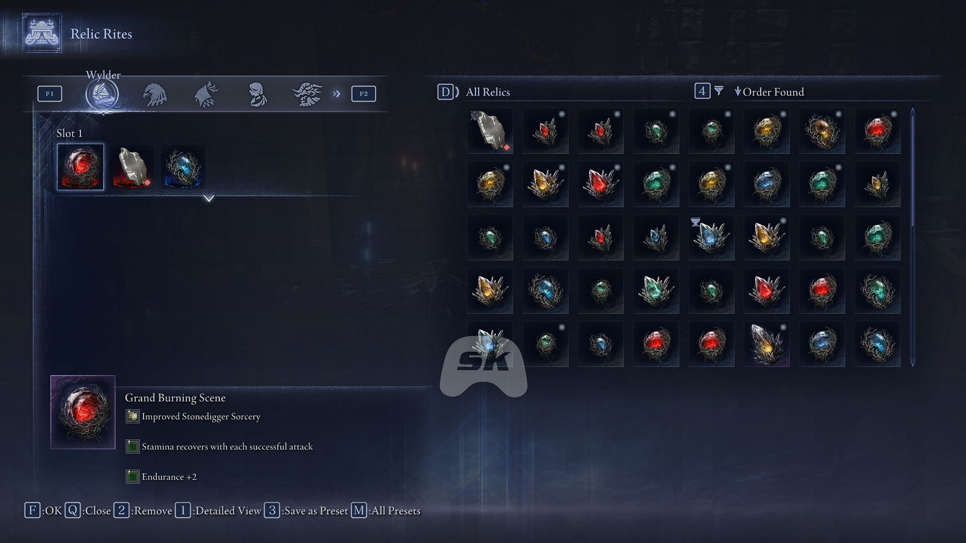 Choose the Relics based on the slot's color (Image via Sportskeeda Gaming || FromSoftware)